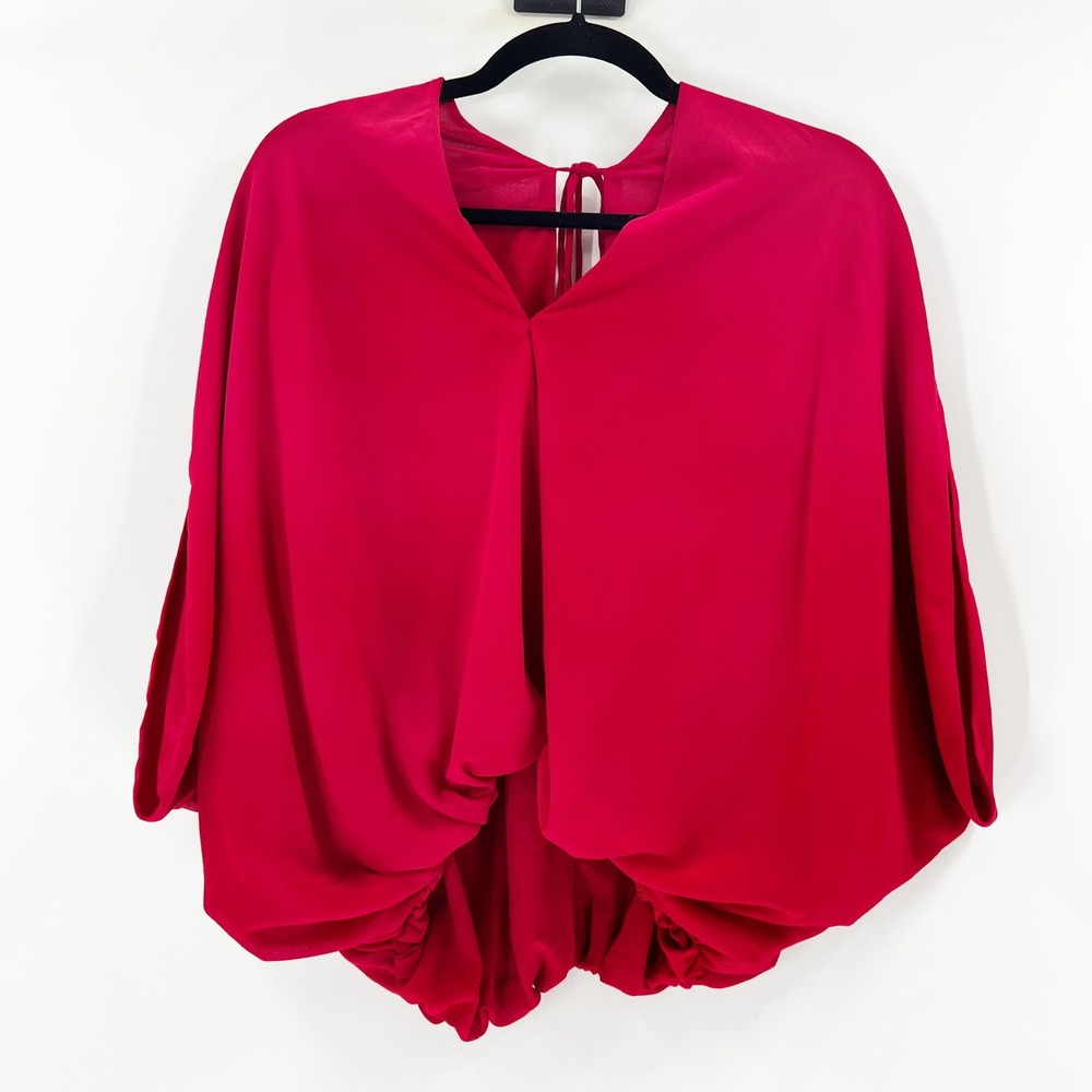 Azulu Colombia Red Blouse XS Tie Back V Neck Bubble Hem Dolman‎ Sleeve Top